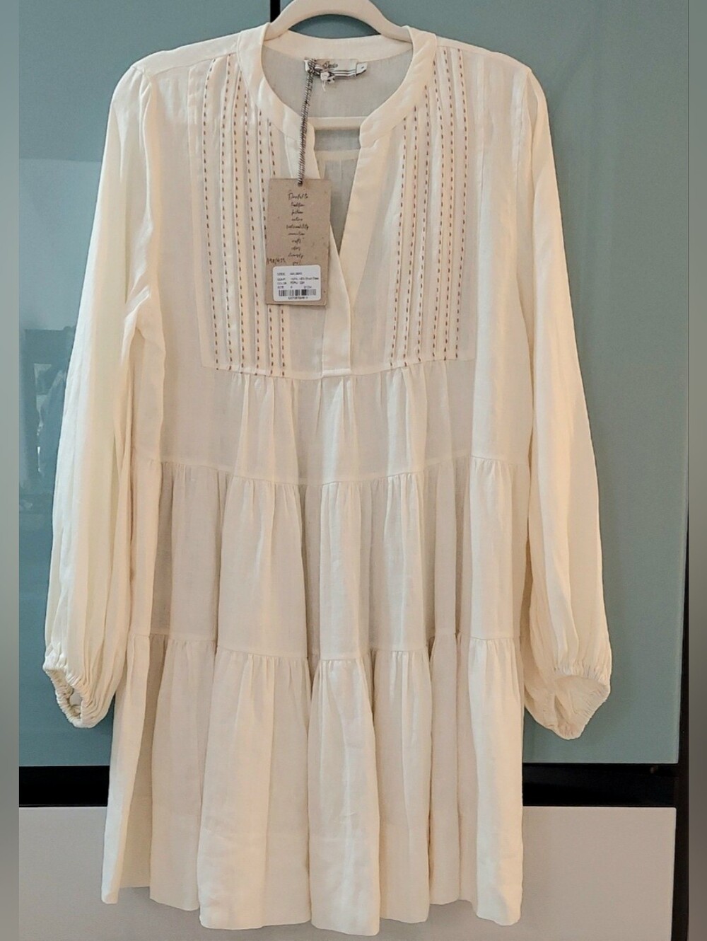 Devotion Twins Dress, Size S-M, 100% Linen, Ecru, Ltd Edition, Pintucks